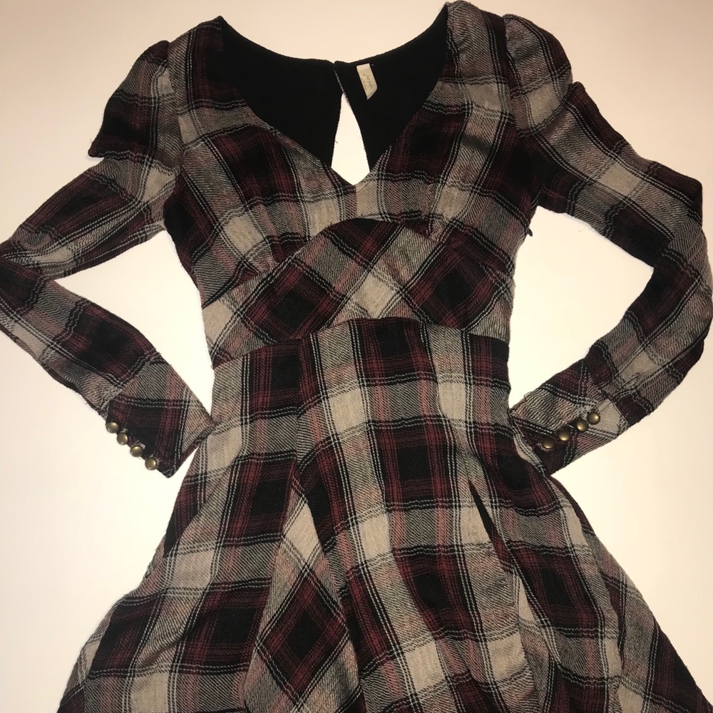 Free People Plaid Long Sleeved Mini Dress